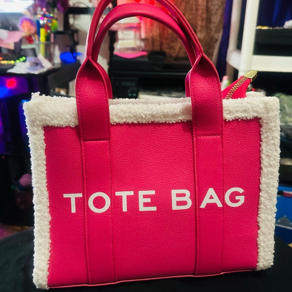 Vibrant Pink Tote Bag with White Accents
